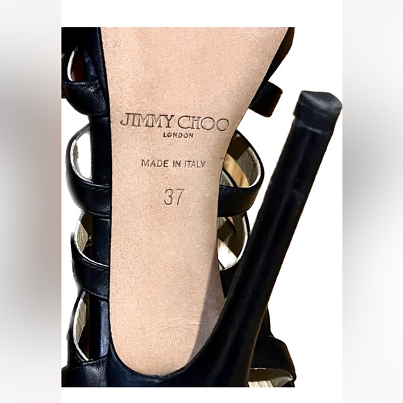 Jimmy Choo Black Leather Glenys Gladiator Platform Stiletto Sandals Size 37/7 - Picture 7 of 10